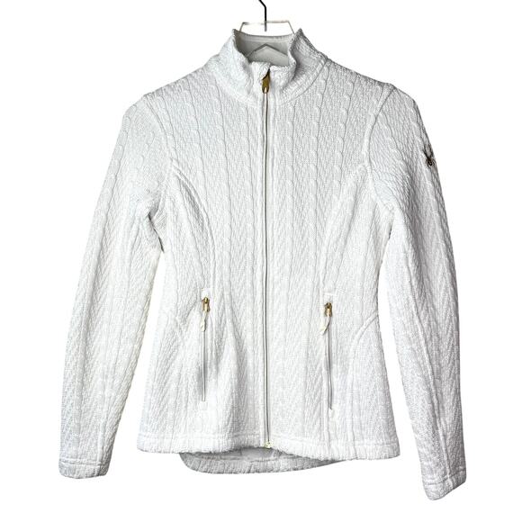 Spyder Major Cable Stryke Jacket White Full Zip Up Fleece Knit Pockets Women XS - Picture 1 of 4